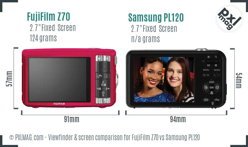 FujiFilm Z70 vs Samsung PL120 Screen and Viewfinder comparison
