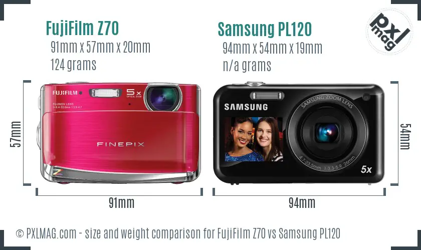 FujiFilm Z70 vs Samsung PL120 size comparison