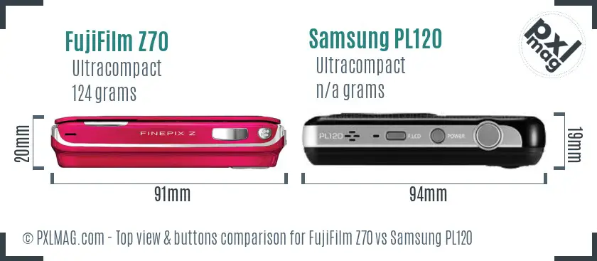 FujiFilm Z70 vs Samsung PL120 top view buttons comparison