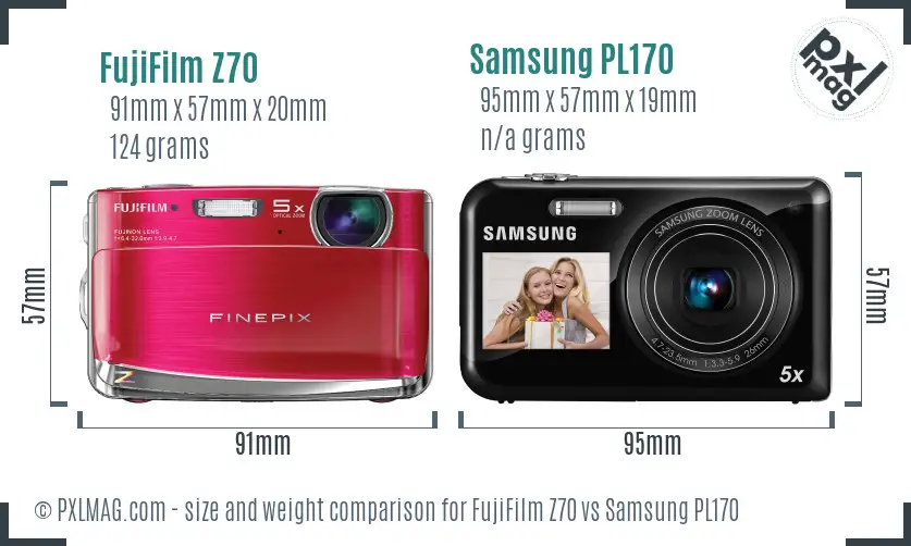 FujiFilm Z70 vs Samsung PL170 size comparison