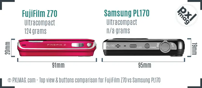 FujiFilm Z70 vs Samsung PL170 top view buttons comparison