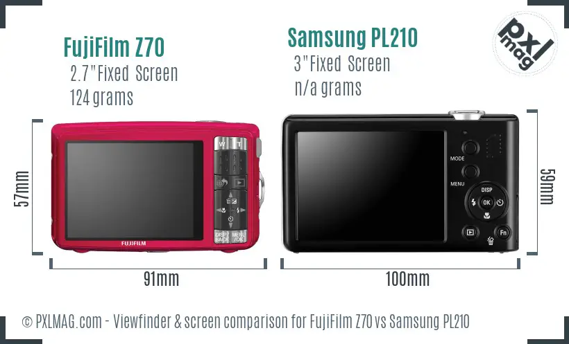 FujiFilm Z70 vs Samsung PL210 Screen and Viewfinder comparison