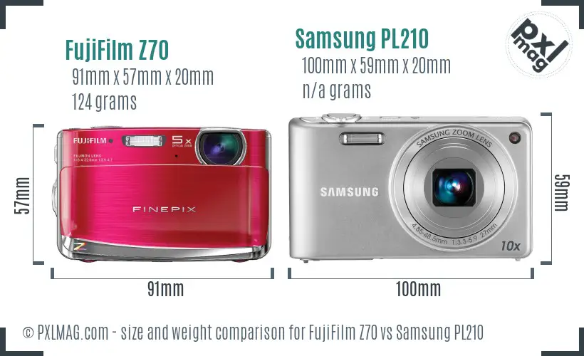 FujiFilm Z70 vs Samsung PL210 size comparison