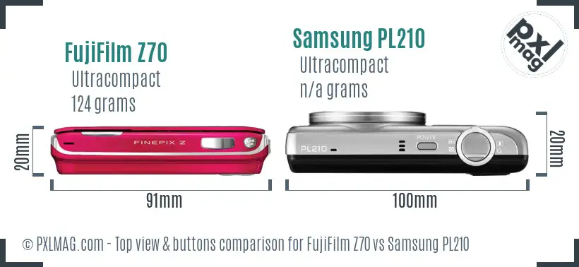 FujiFilm Z70 vs Samsung PL210 top view buttons comparison