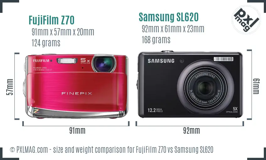 FujiFilm Z70 vs Samsung SL620 size comparison