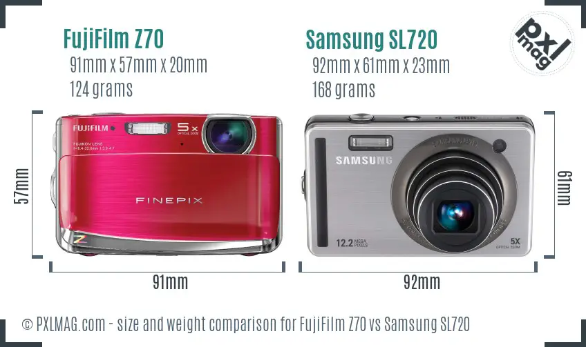 FujiFilm Z70 vs Samsung SL720 size comparison FujiFilm Z70 vs Samsung SL720 size comparison