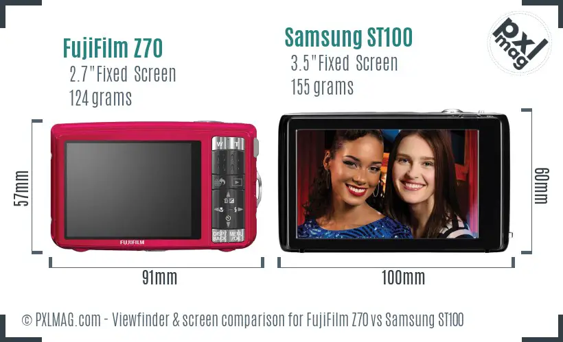 FujiFilm Z70 vs Samsung ST100 Screen and Viewfinder comparison