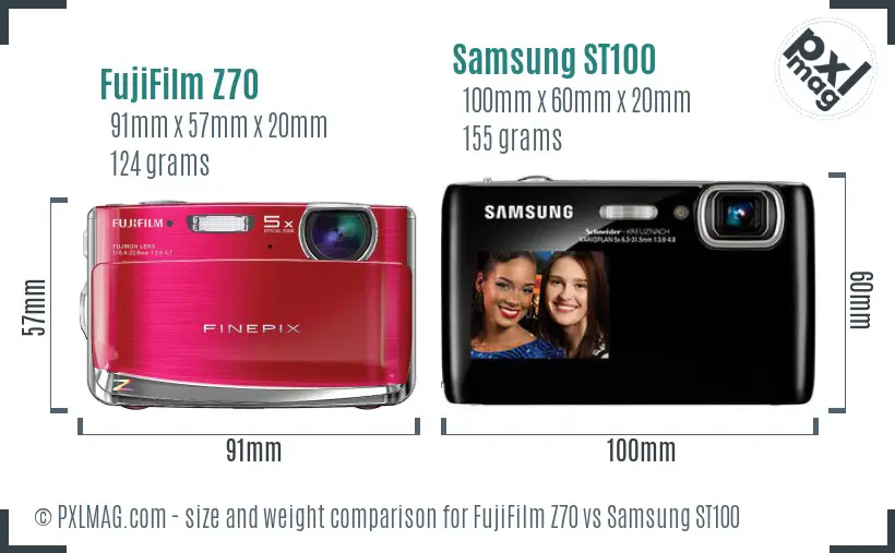 FujiFilm Z70 vs Samsung ST100 size comparison