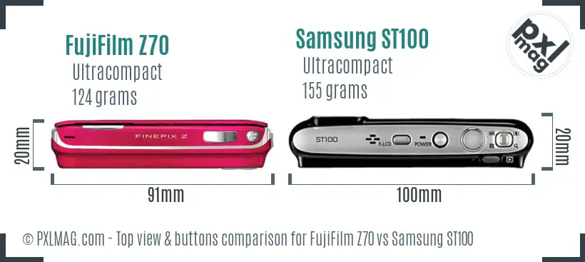 FujiFilm Z70 vs Samsung ST100 top view buttons comparison
