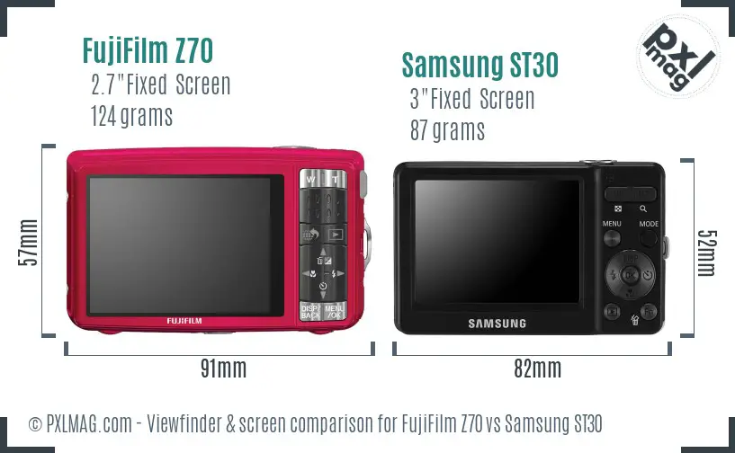 FujiFilm Z70 vs Samsung ST30 Screen and Viewfinder comparison