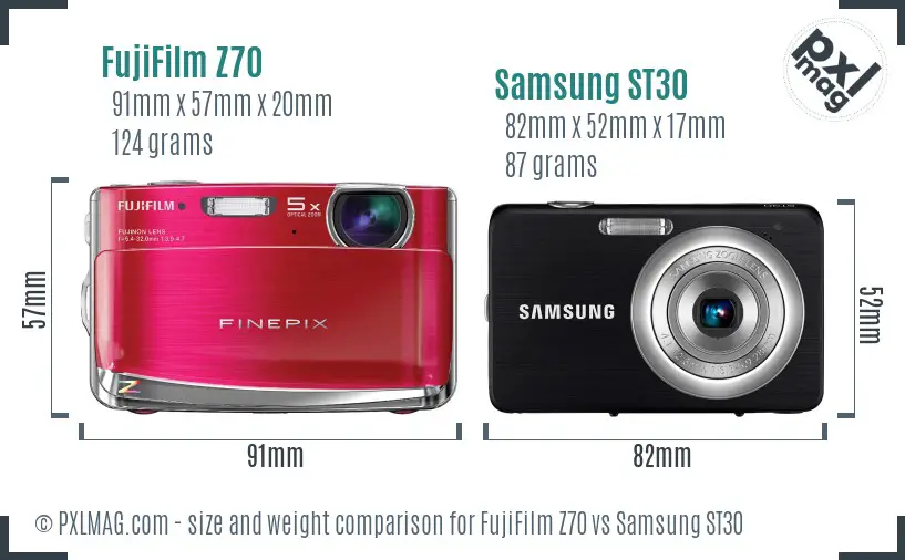 FujiFilm Z70 vs Samsung ST30 size comparison