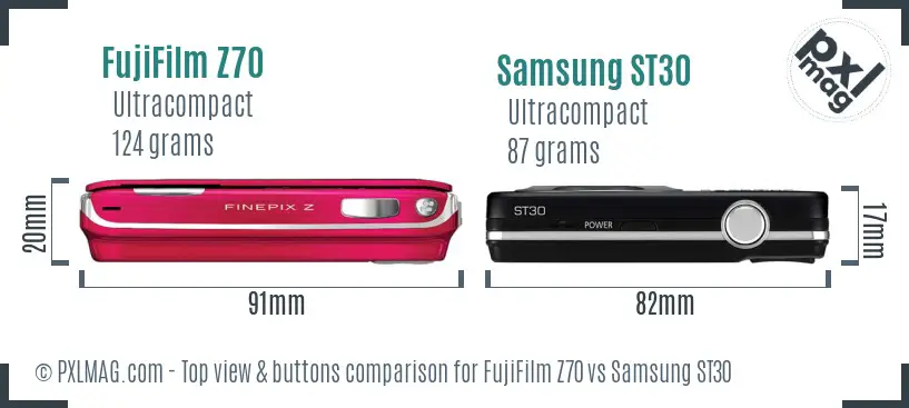 FujiFilm Z70 vs Samsung ST30 top view buttons comparison
