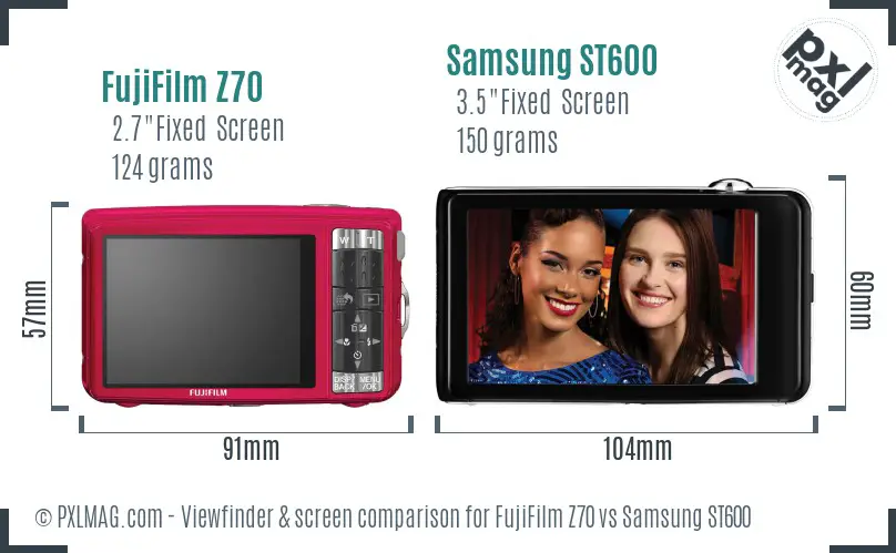 FujiFilm Z70 vs Samsung ST600 Screen and Viewfinder comparison