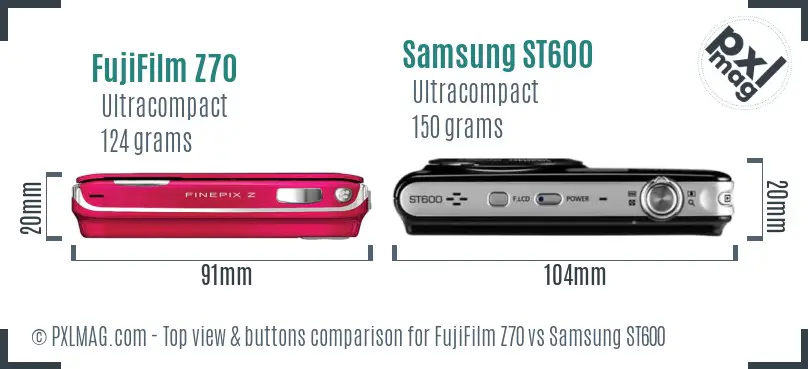 FujiFilm Z70 vs Samsung ST600 top view buttons comparison