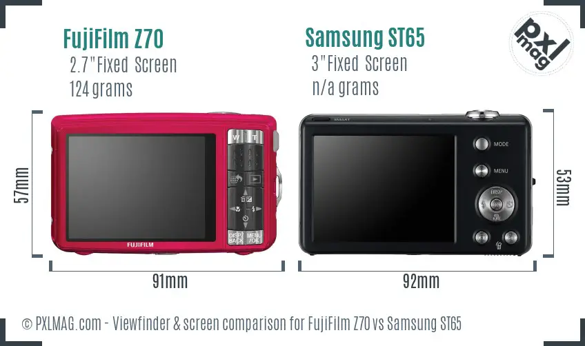 FujiFilm Z70 vs Samsung ST65 Screen and Viewfinder comparison