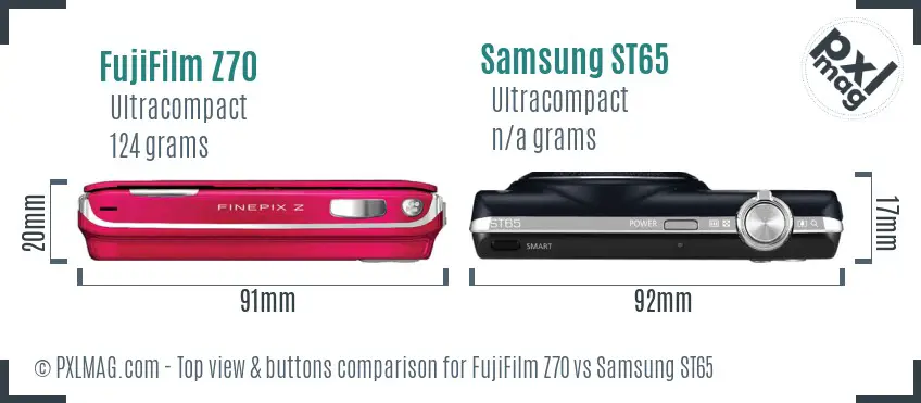 FujiFilm Z70 vs Samsung ST65 top view buttons comparison