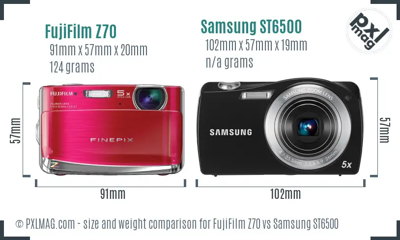 FujiFilm Z70 vs Samsung ST6500 size comparison FujiFilm Z70 vs Samsung ST6500 size comparison