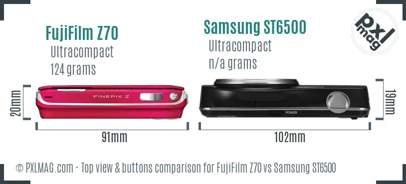 FujiFilm Z70 vs Samsung ST6500 top view buttons comparison FujiFilm Z70 vs Samsung ST6500 top view buttons comparison