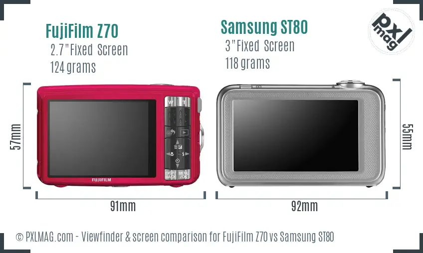 FujiFilm Z70 vs Samsung ST80 Screen and Viewfinder comparison