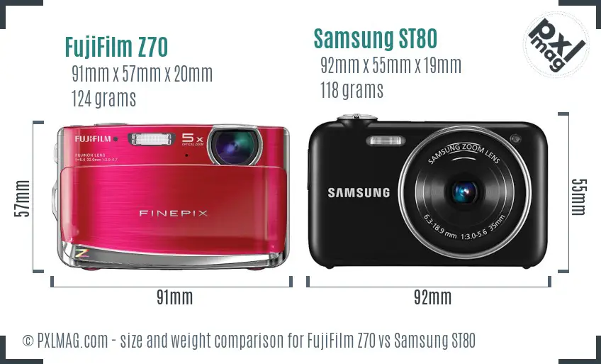 FujiFilm Z70 vs Samsung ST80 size comparison