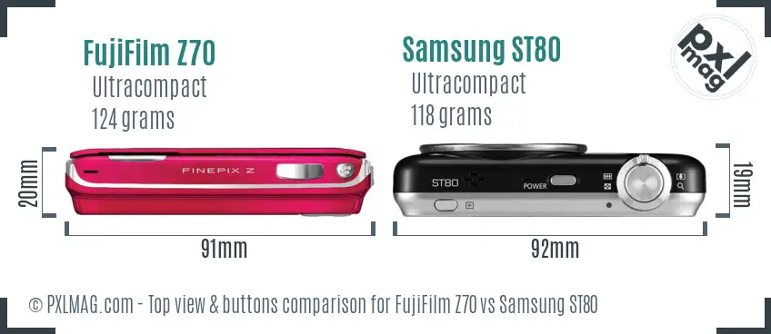 FujiFilm Z70 vs Samsung ST80 top view buttons comparison