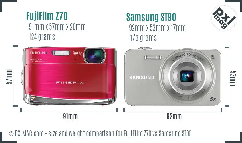 FujiFilm Z70 vs Samsung ST90 size comparison