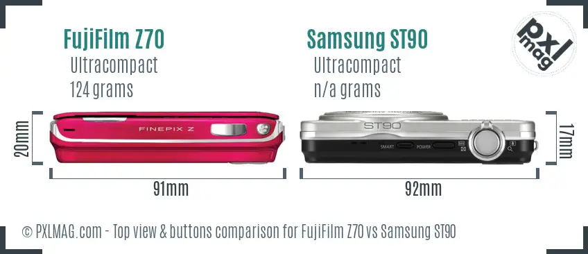 FujiFilm Z70 vs Samsung ST90 top view buttons comparison