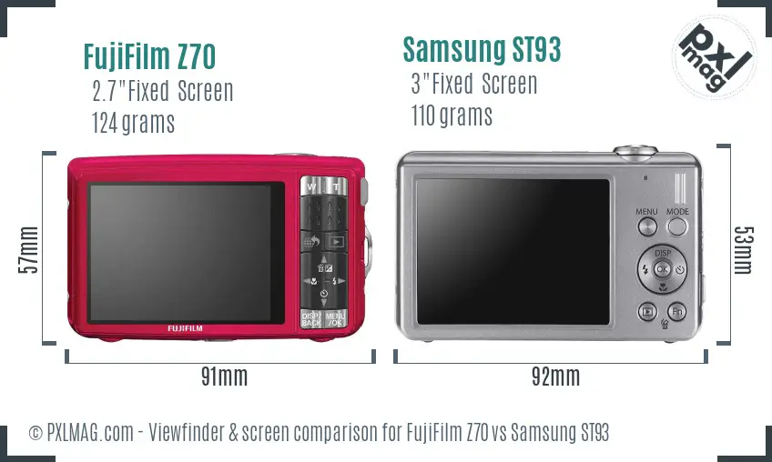 FujiFilm Z70 vs Samsung ST93 Screen and Viewfinder comparison