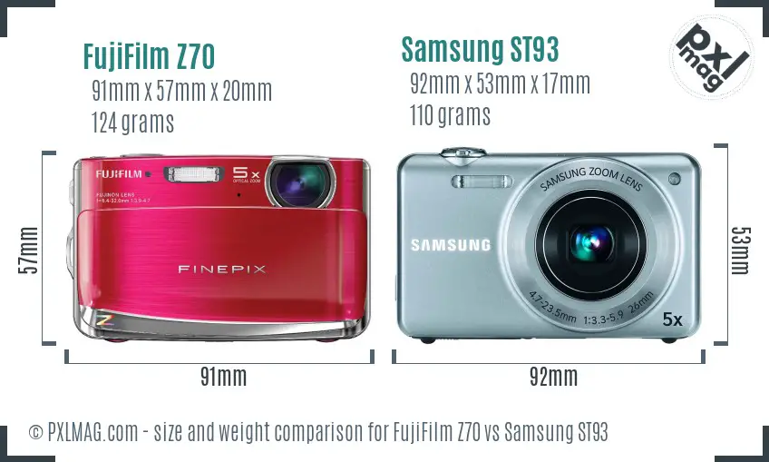 FujiFilm Z70 vs Samsung ST93 size comparison