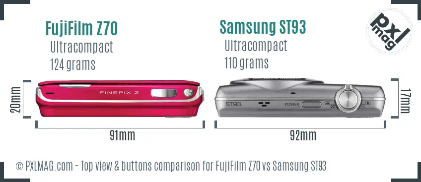 FujiFilm Z70 vs Samsung ST93 top view buttons comparison