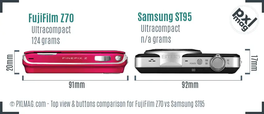 FujiFilm Z70 vs Samsung ST95 top view buttons comparison FujiFilm Z70 vs Samsung ST95 top view buttons comparison