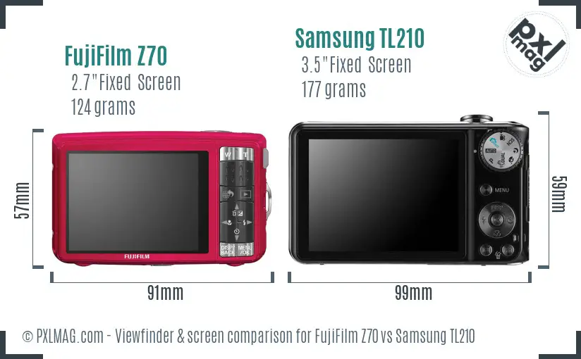 FujiFilm Z70 vs Samsung TL210 Screen and Viewfinder comparison