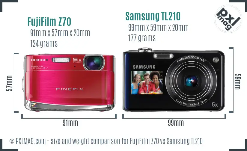 FujiFilm Z70 vs Samsung TL210 size comparison