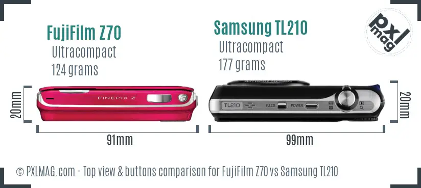 FujiFilm Z70 vs Samsung TL210 top view buttons comparison