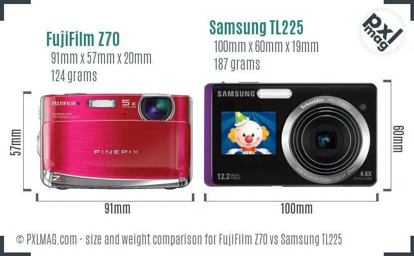 FujiFilm Z70 vs Samsung TL225 size comparison