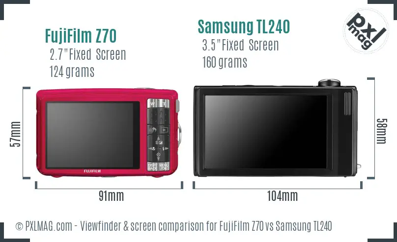 FujiFilm Z70 vs Samsung TL240 Screen and Viewfinder comparison