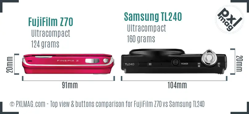 FujiFilm Z70 vs Samsung TL240 top view buttons comparison