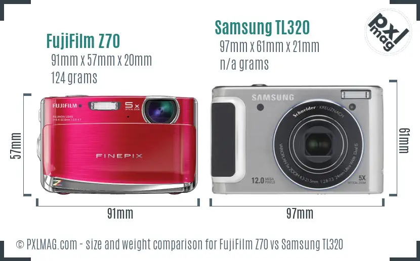 FujiFilm Z70 vs Samsung TL320 size comparison