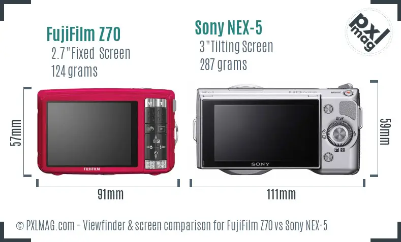 FujiFilm Z70 vs Sony NEX-5 Screen and Viewfinder comparison