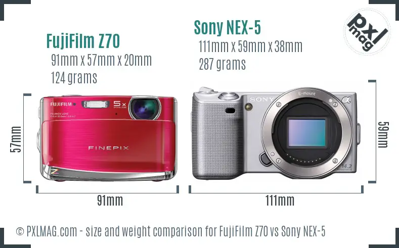 FujiFilm Z70 vs Sony NEX-5 size comparison