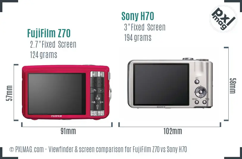 FujiFilm Z70 vs Sony H70 Screen and Viewfinder comparison