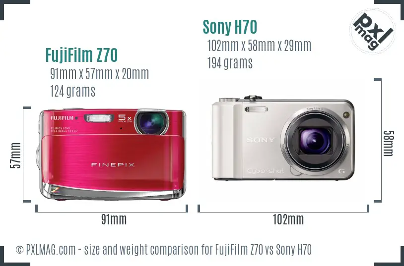 FujiFilm Z70 vs Sony H70 size comparison