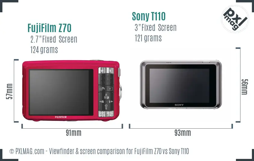 FujiFilm Z70 vs Sony T110 Screen and Viewfinder comparison