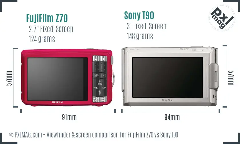 FujiFilm Z70 vs Sony T90 Screen and Viewfinder comparison