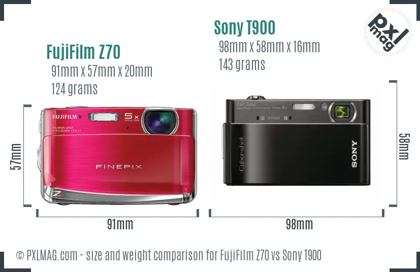 FujiFilm Z70 vs Sony T900 size comparison