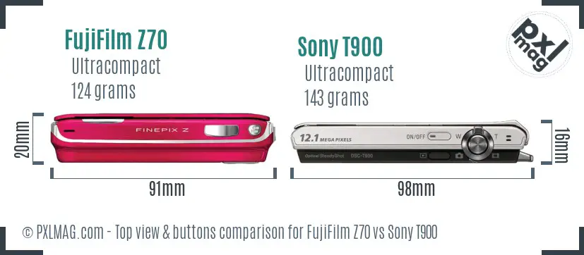 FujiFilm Z70 vs Sony T900 top view buttons comparison