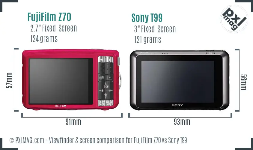 FujiFilm Z70 vs Sony T99 Screen and Viewfinder comparison