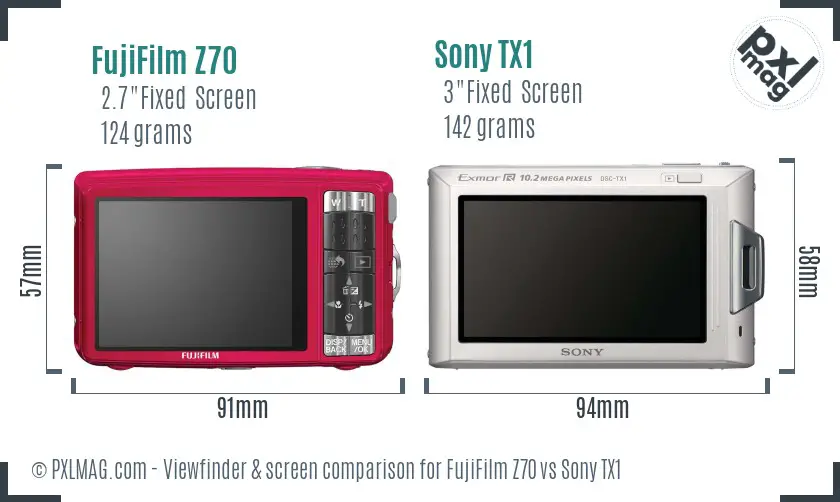 FujiFilm Z70 vs Sony TX1 Screen and Viewfinder comparison