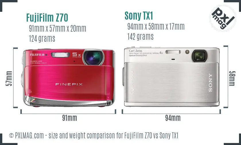 FujiFilm Z70 vs Sony TX1 size comparison