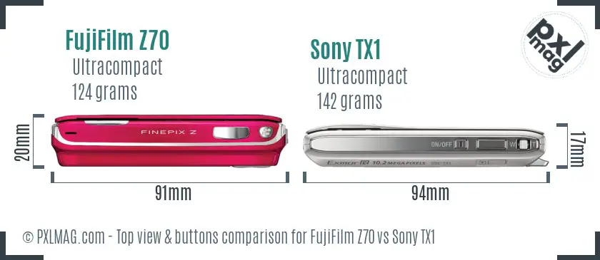 FujiFilm Z70 vs Sony TX1 top view buttons comparison